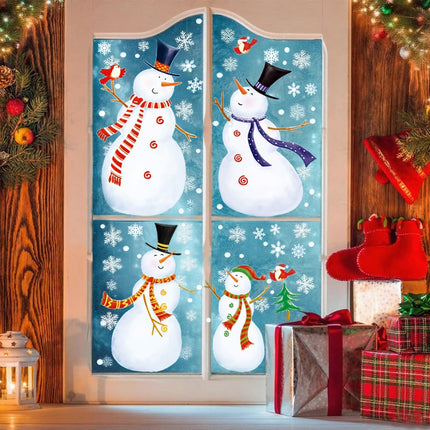 Christmas Window Clings Snowman & Snowflakes Static Stickers Decor
