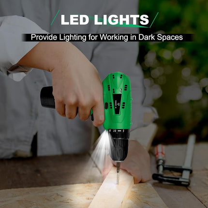 12V Electric Drill Set – Power Drill with LED, Battery, Charger, Bits & 18+1 Torque Settings