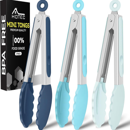 3-Pack 7" Mini Silicone Kitchen Tongs, Small Serving Tongs with Silicone Tips