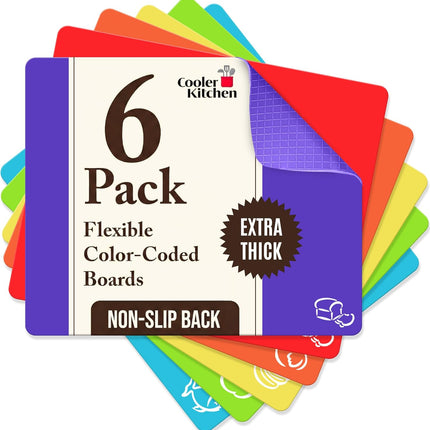 6 Pack Flexible Cutting Board Mats 15x12 BPA Free Non Slip Color Coded