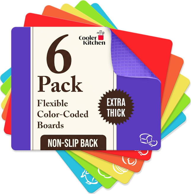 6 Pack Flexible Cutting Board Mats 15x12 BPA Free Non Slip Color Coded