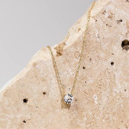 14K Gold Plated 1.5ct CZ Solitaire Necklace Dainty Choker Women Jewelry