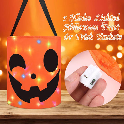 2-Piece Light-Up Halloween Trick-or-Treat Buckets, LED Glow Candy Goodie Bags