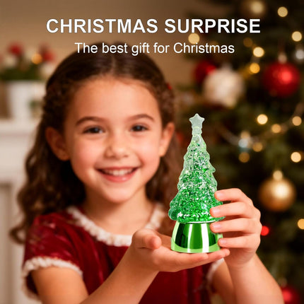 Christmas Mini Snow Globe Green Tree Lighted Water Lantern Xmas Decor Gift