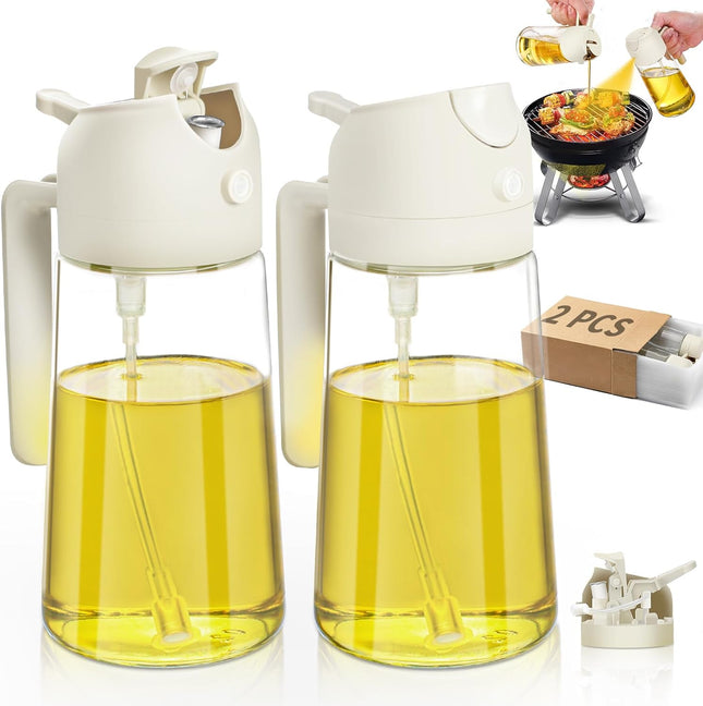 2-Pack 16oz Glass Oil Sprayer & Dispenser for Cooking Air Fryer Olive Oil