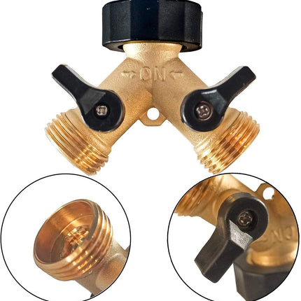 Brass Garden Hose Splitter 2-Way, 3/4" Tap Connector with 2 Valves