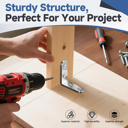 20PCS L Bracket Corner Braces – Stainless Steel, 90° for Shelves & Furniture