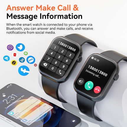 Smart Watch 1.85" Fitness Tracker Answer/Make Calls Pedometer Sport Modes