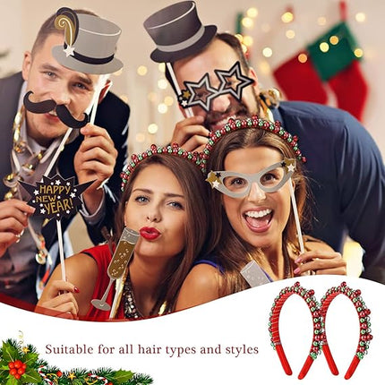 2-Pack Christmas Headbands – Red, Green & Silver Holiday Bells for Women