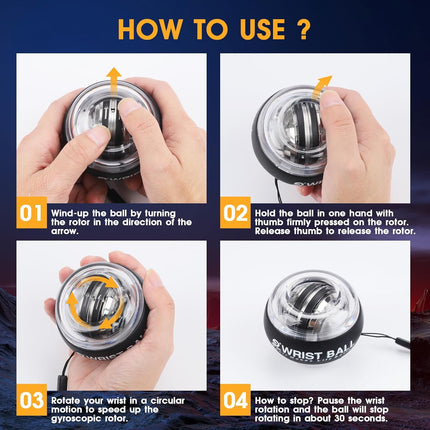 Auto Start Gyro Wrist Trainer Ball Forearm Grip Strength Exerciser Fitness