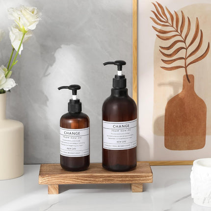Small Wooden Tray Pedestal Stand – Farmhouse Decor for Bathroom & Kitchen