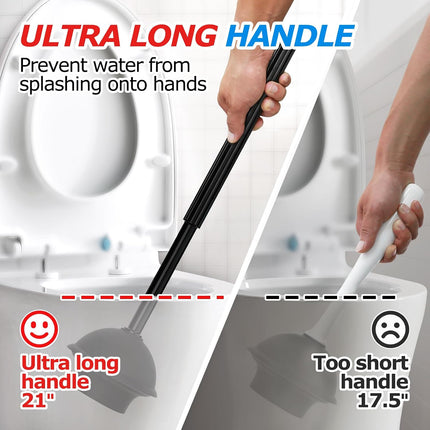 2-in-1 Toilet Brush and Plunger Set with Holder 21 Inch Long Handle Black