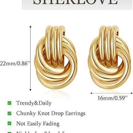 Trendy Gold Plated Knot Earrings for Women – Chunky Dangle, Lightweight & Hypoallergenic