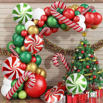 126-Pcs Christmas Balloon Garland Arch Kit Red, Green & White with Gingerbread Theme