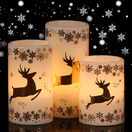 Christmas Flameless LED Candles 3D Wick Snowflake Reindeer with 6H Timer