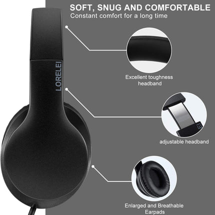 Over Ear Wired Stereo Bass Headphones with Mic Foldable Space Black 1.45M