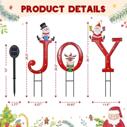 Christmas Yard Stakes Solar Lighted Joy Sign with Santa, Reindeer, Snowman