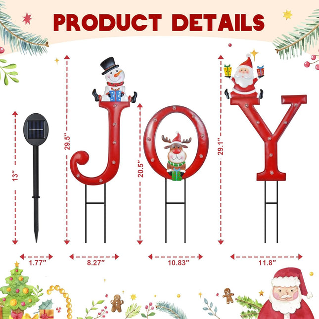 Christmas Yard Stakes Solar Lighted Joy Sign with Santa, Reindeer, Snowman