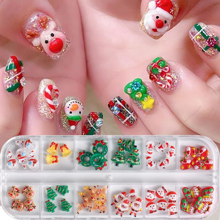 50PCS Christmas Nail Charms | Mini Snowman, Xmas Tree & Santa 3D Gems