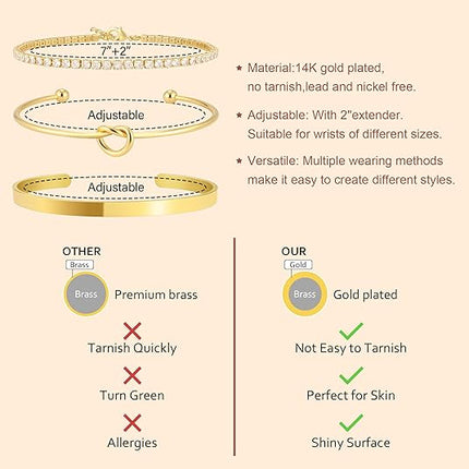 Gold Bangle Cuff Bracelet for Women CZ Tennis Jewelry Set Trendy