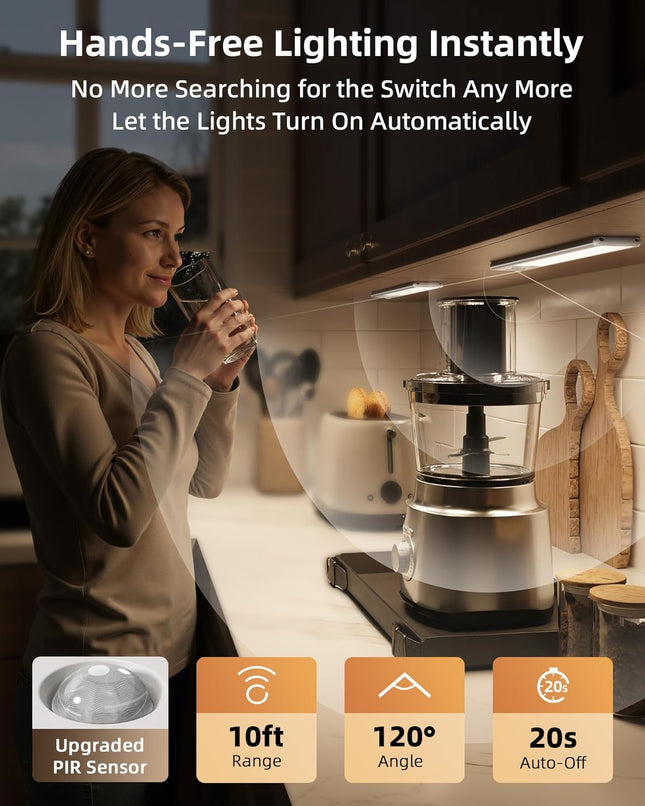 2-Pack Under Cabinet Lights – Rechargeable, Motion Sensor, 3 Color Temps