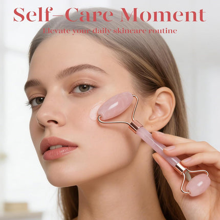 Rose Quartz Face Roller Gua Sha Set Depuffing Lymphatic Massage Tool