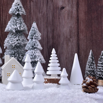 6PCS Wooden Christmas Tree Figurines – Mini Rustic Xmas Table Decor