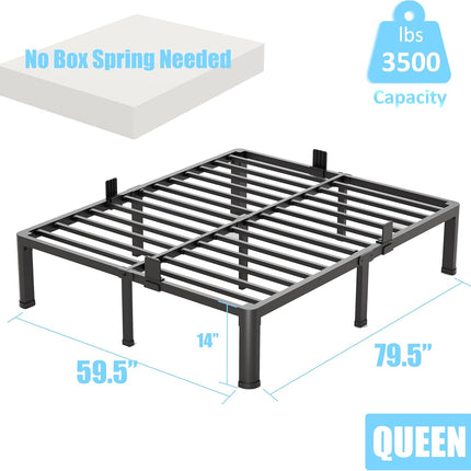 Queen Metal Bed Frame 14 Inch Heavy Duty Platform with Steel Slats No Box Spring Needed