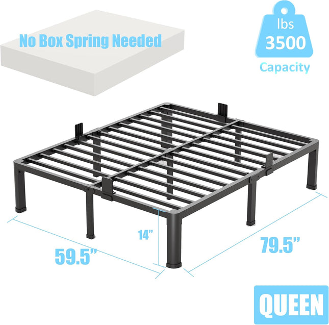 Queen Metal Bed Frame 14 Inch Heavy Duty Platform with Steel Slats No Box Spring Needed