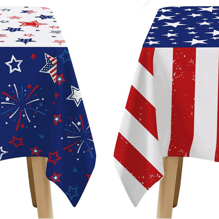 2 Pcs 4th of July Patriotic Tablecloth Stars Stripes American Flag Cover