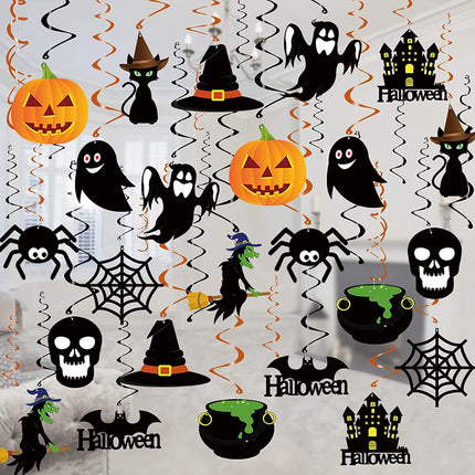 36-Piece Halloween Hanging Swirls, Ghost, Pumpkin & Witch Ceiling Party Decorations