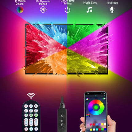9.84FT LED TV Backlight Strip, RGB Lights for 32-43" TVs, USB App & Remote