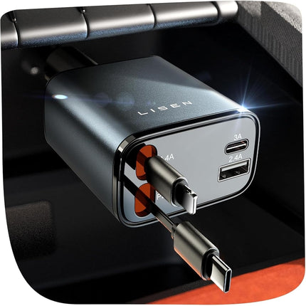 Retractable Car Charger – 69W USB C Fast Charger for iPhone & Samsung, Gifts for Him