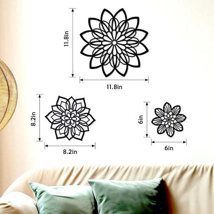 3PCS Metal Flower Wall Decor – Black Farmhouse Wall Art for Home & Office