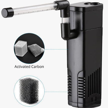 40 GPH Internal Aquarium Filter for Fish Tanks up to 5 Gallons, Dual Outlet