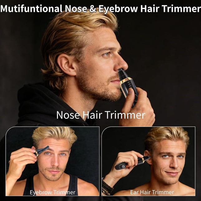 2-in-1 Nose & Ear Hair Trimmer for Men & Women, USB Rechargeable, LED Display, Waterproof
