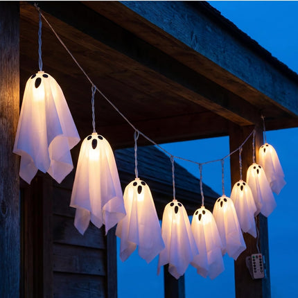 10-Piece Light-Up Hanging Ghost Ornaments, Glowing Indoor Outdoor Halloween Decor