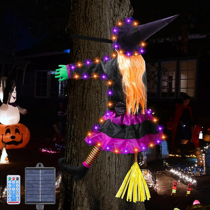Solar Halloween Witch Lights, Orange Purple LED 8 Modes for Yard & Garden Decor