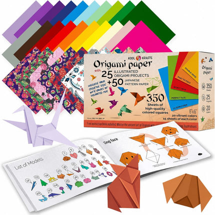 350 Pcs Origami Paper Set 20 Colors 50 Japanese Patterns with Easy Project Book