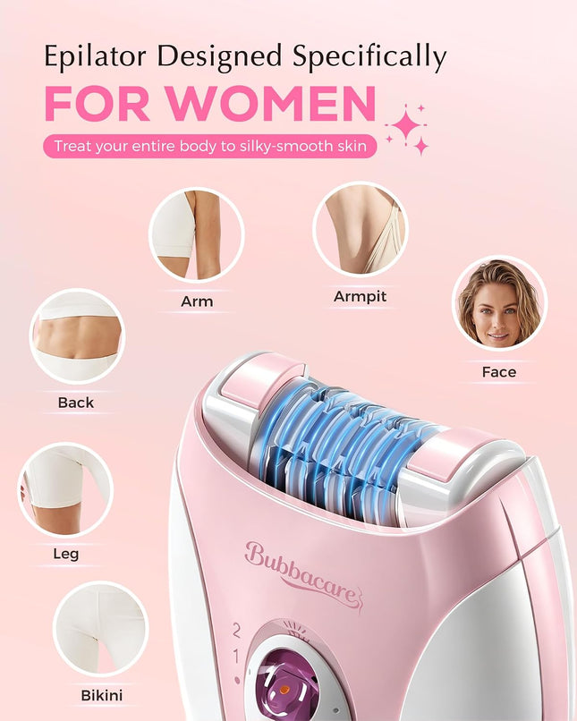 2-Speed Cordless Epilator for Women, 36 Tweezers, LED Light, Facial & Body Hair Removal