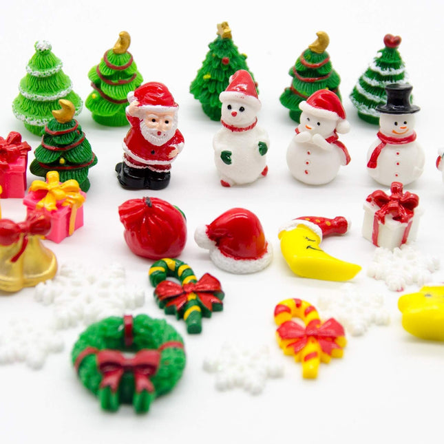 37PCS Miniature Resin Christmas Figurines – Tiny Christmas Trees, Snowman, and Santa Decorations
