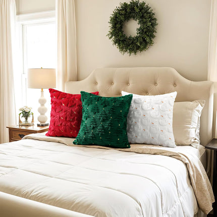 Christmas Tree Throw Pillow Covers – 2PCS 18x18" Green Faux Fur Cushion Case