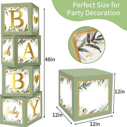 4Pcs Baby Shower Balloon Boxes with Letters Sage Green Gender Reveal Decor