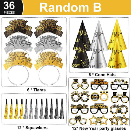 2026 New Years Eve Party Decorations – Glasses, Headbands & Cone Hats