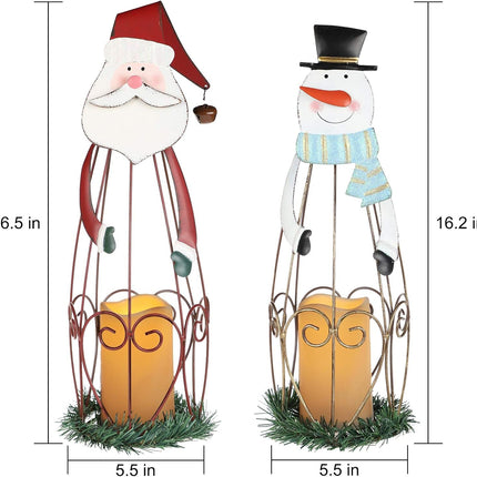 2 Pack Christmas Candle Lanterns with LED Lights Metal Santa Holiday Decor