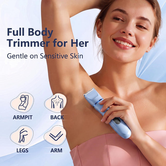 2-in-1 Bikini Trimmer Women, Waterproof Electric Shaver with Ceramic Blade & Type-C Rechargeable