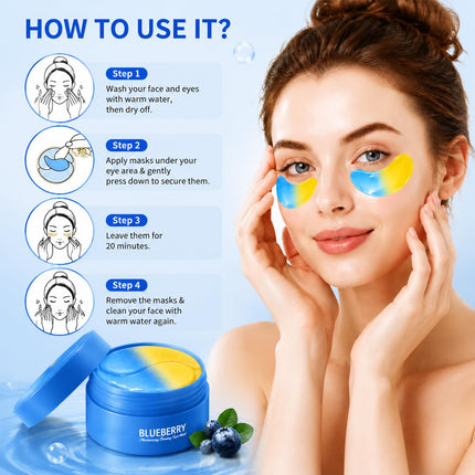Blueberry Eye Patches 60PCS, Hydrating Under Eye Masks for Dark Circles & Puffiness