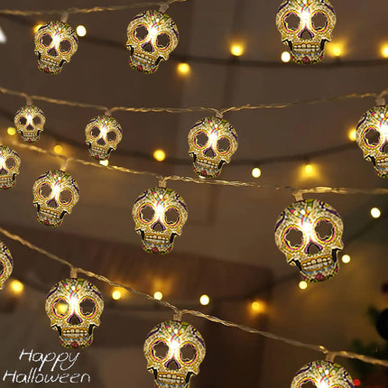 30LED Halloween Skull String Lights, Battery/USB Powered, 2 Modes Indoor Outdoor