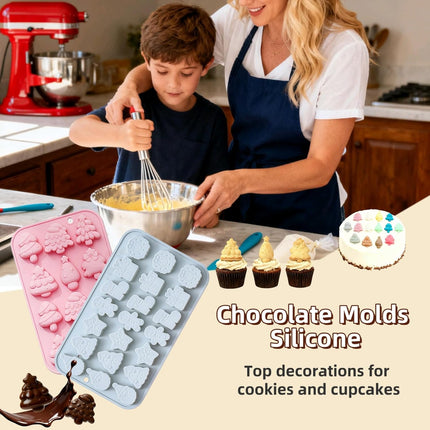 2 Pack Christmas Silicone Candy Molds – Santa & Tree Chocolate Shapes