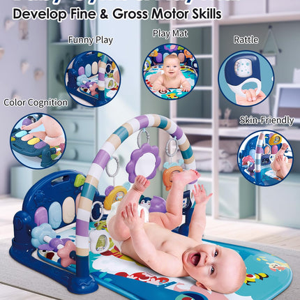 Baby Play Mat Gym Blue Tiger Kick Play Piano Tummy Time Sensory Toys Music Lights
